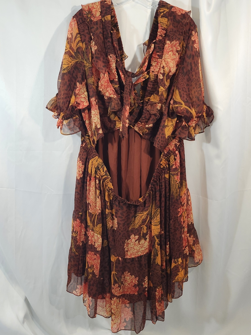 ASOS Curve Brown Floral V-Neck Tiered Midi Dress - Picture 2 of 7